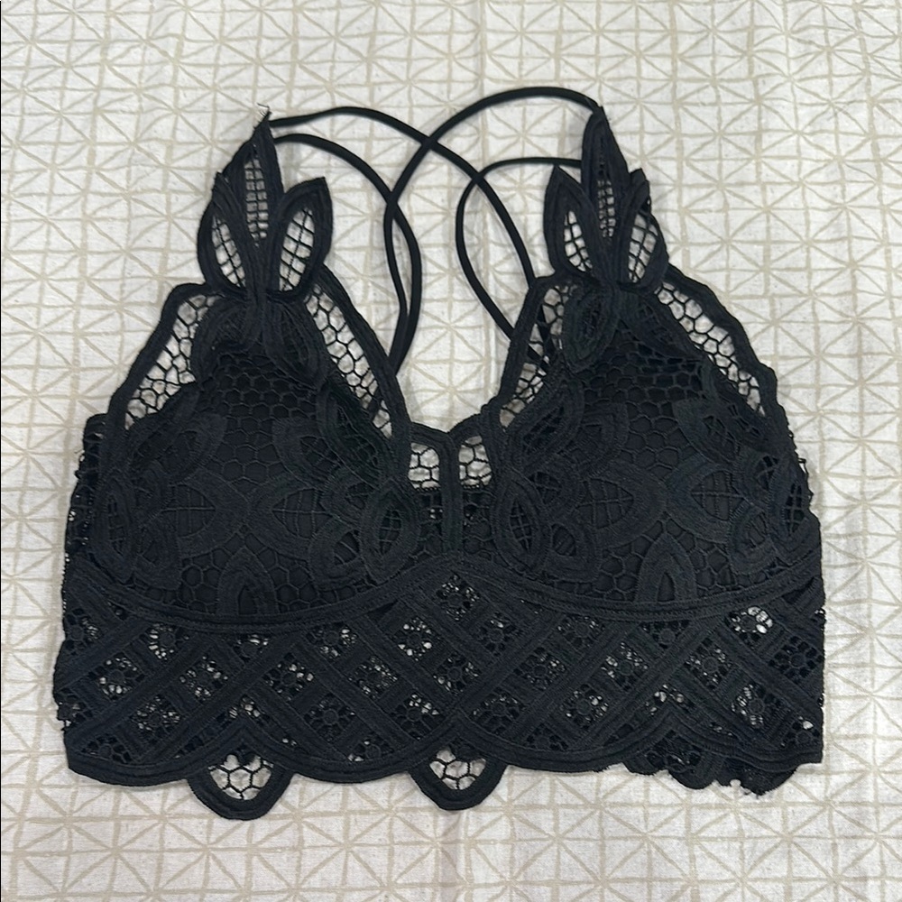 Lace Bralette with Strappy Back - Black